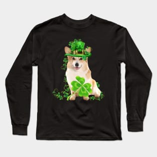 Lucky Corgi Shamrock St Patrick's Day Long Sleeve T-Shirt